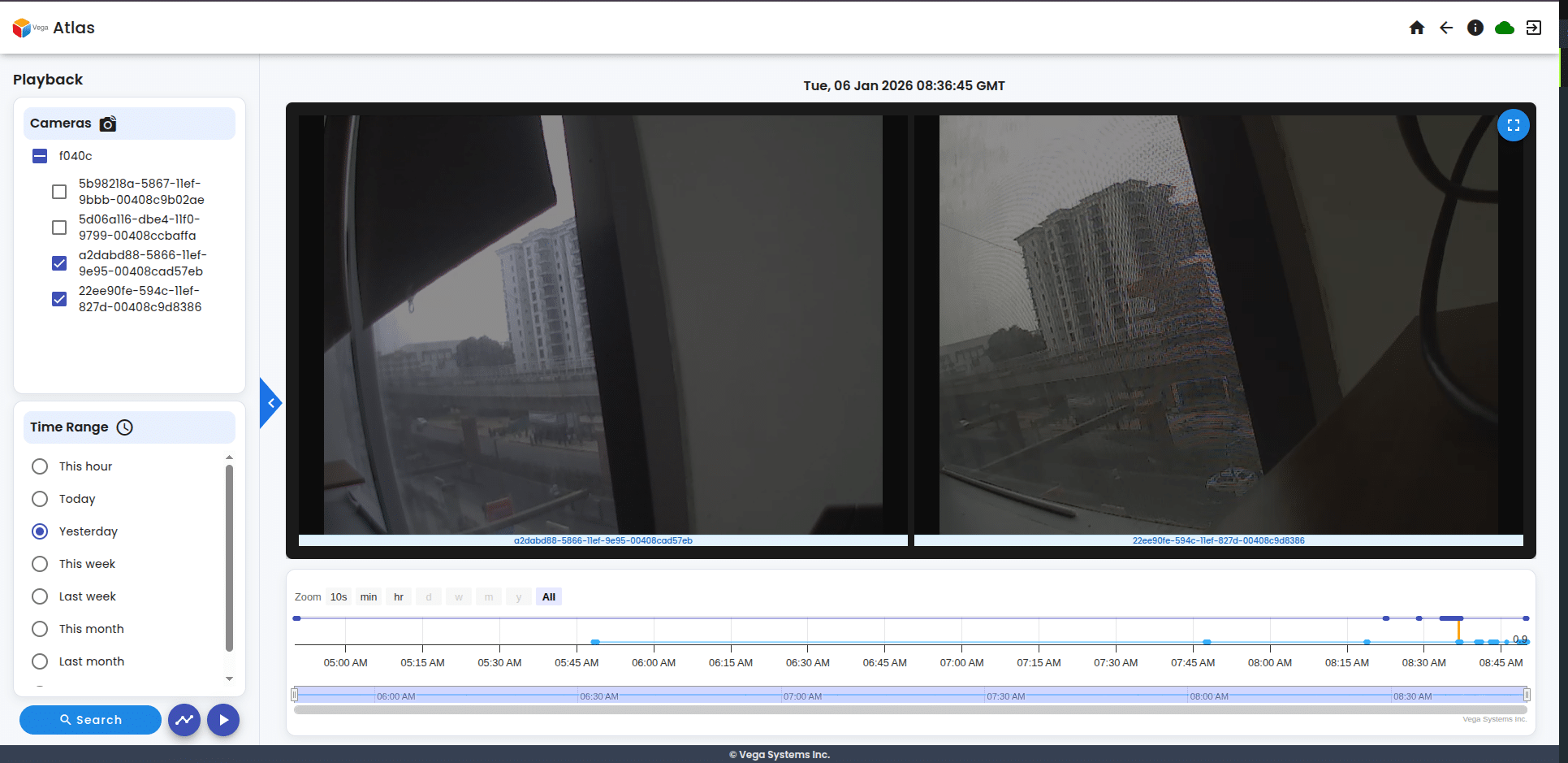 Atlas Live View Interface with timeline playback